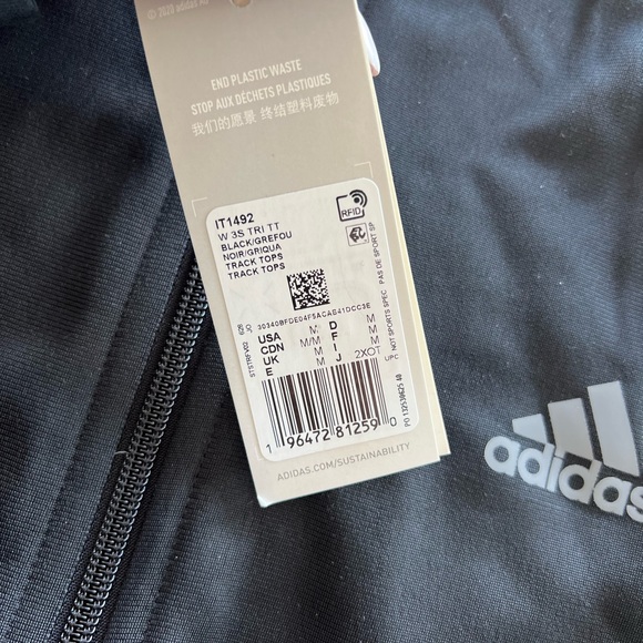 Brand New Adidas Black with Grey Stripes Jckt Size M - Picture 5 of 5
